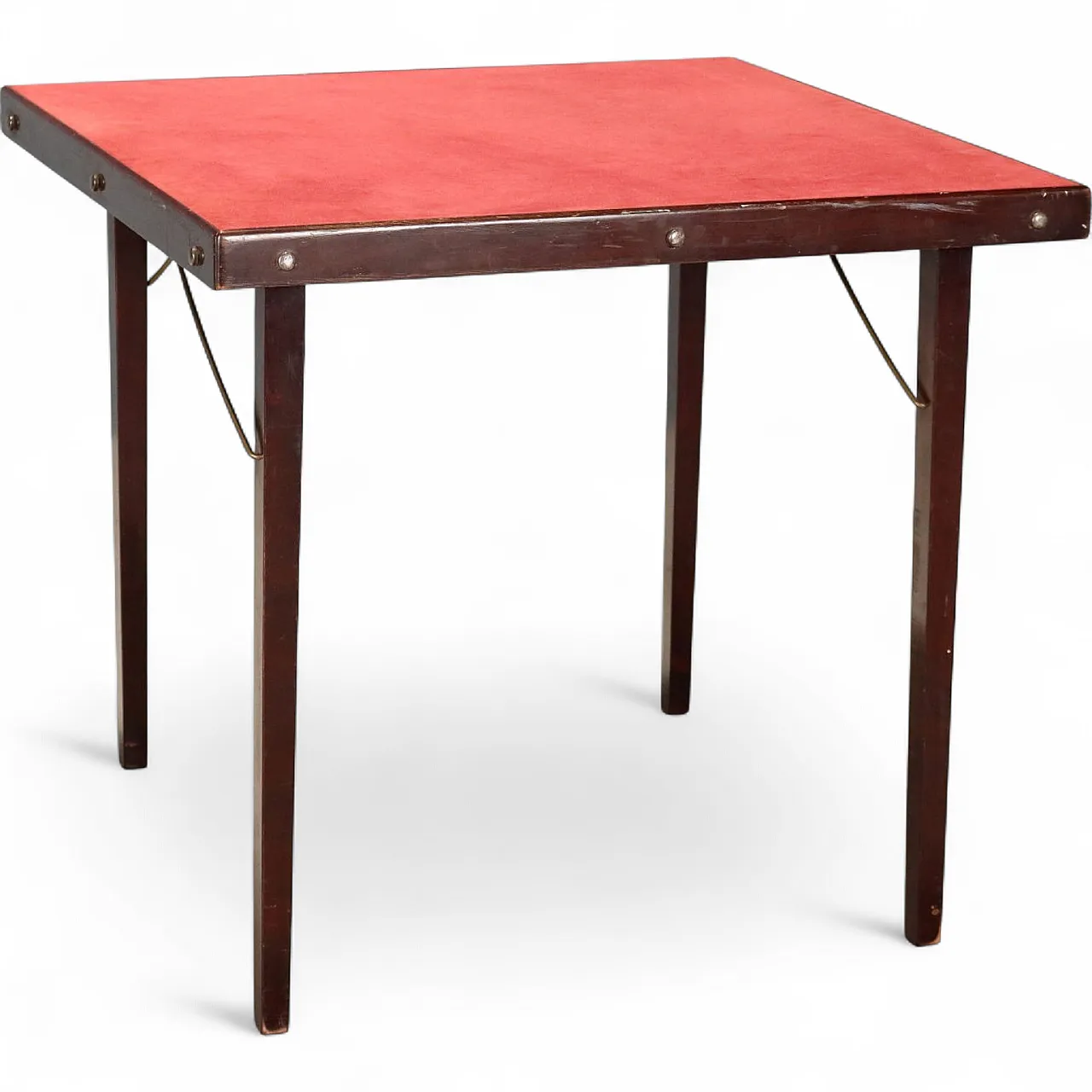Tavolo pieghevole in legno di faggio tinto e piano in tessuto, '900 8