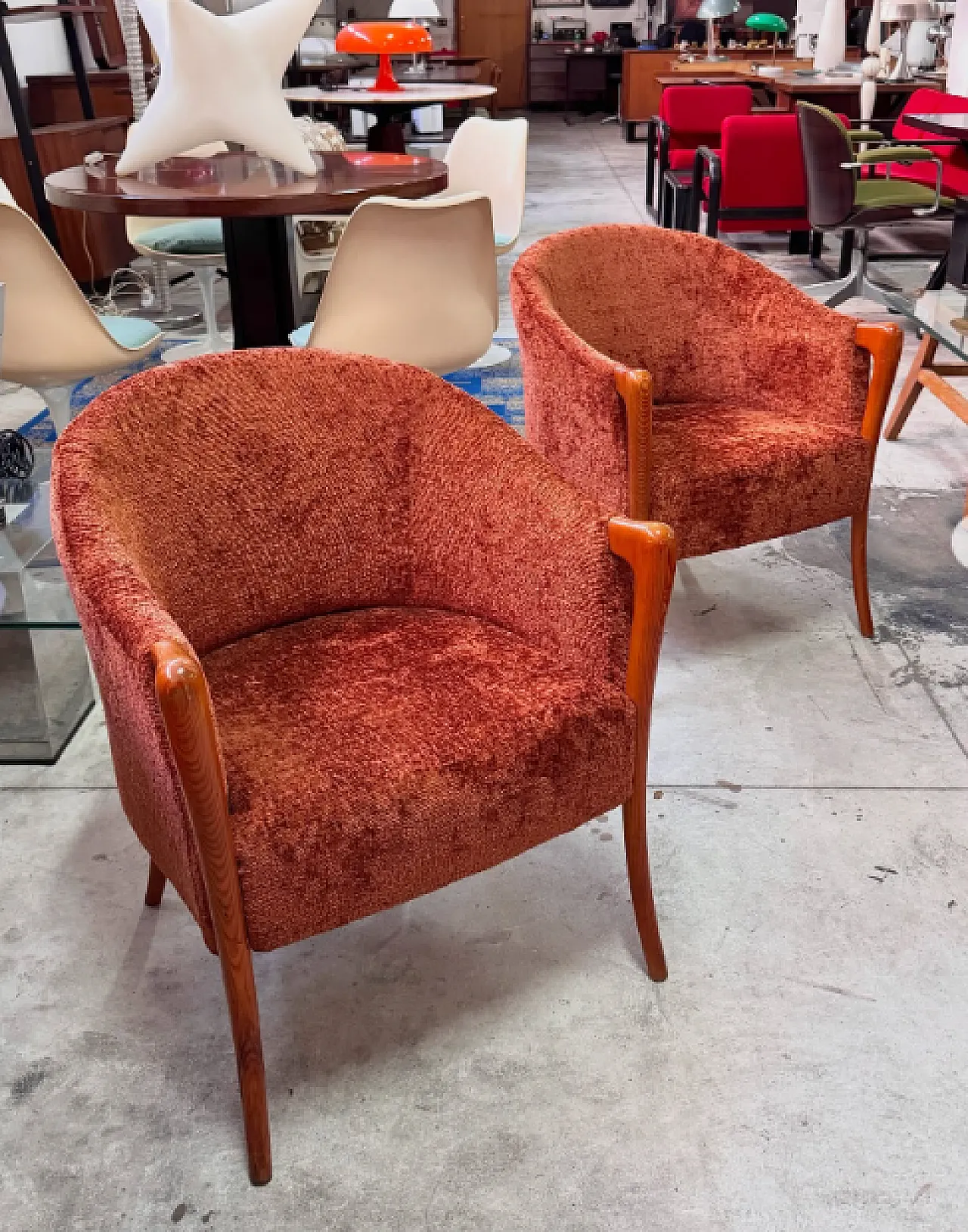 Pair of Giorgetti armchairs in solid wood, 1950s 1