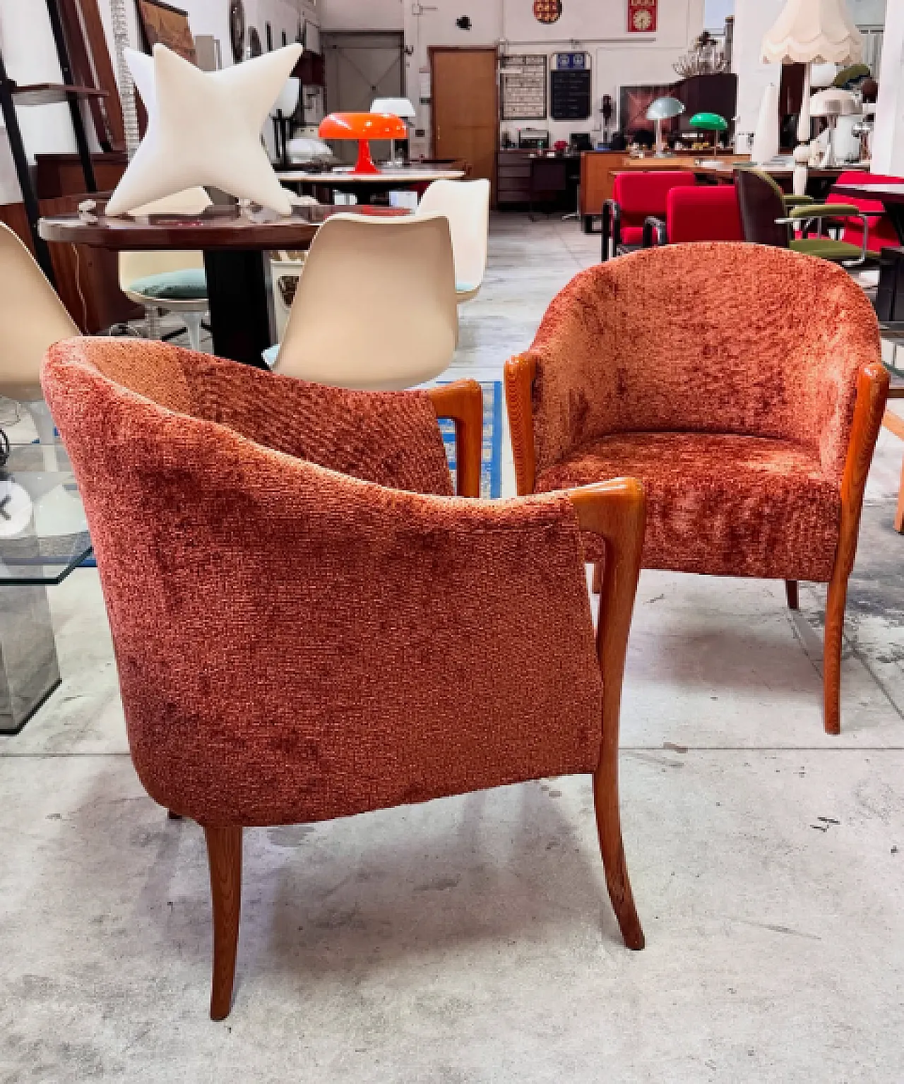 Pair of Giorgetti armchairs in solid wood, 1950s 2