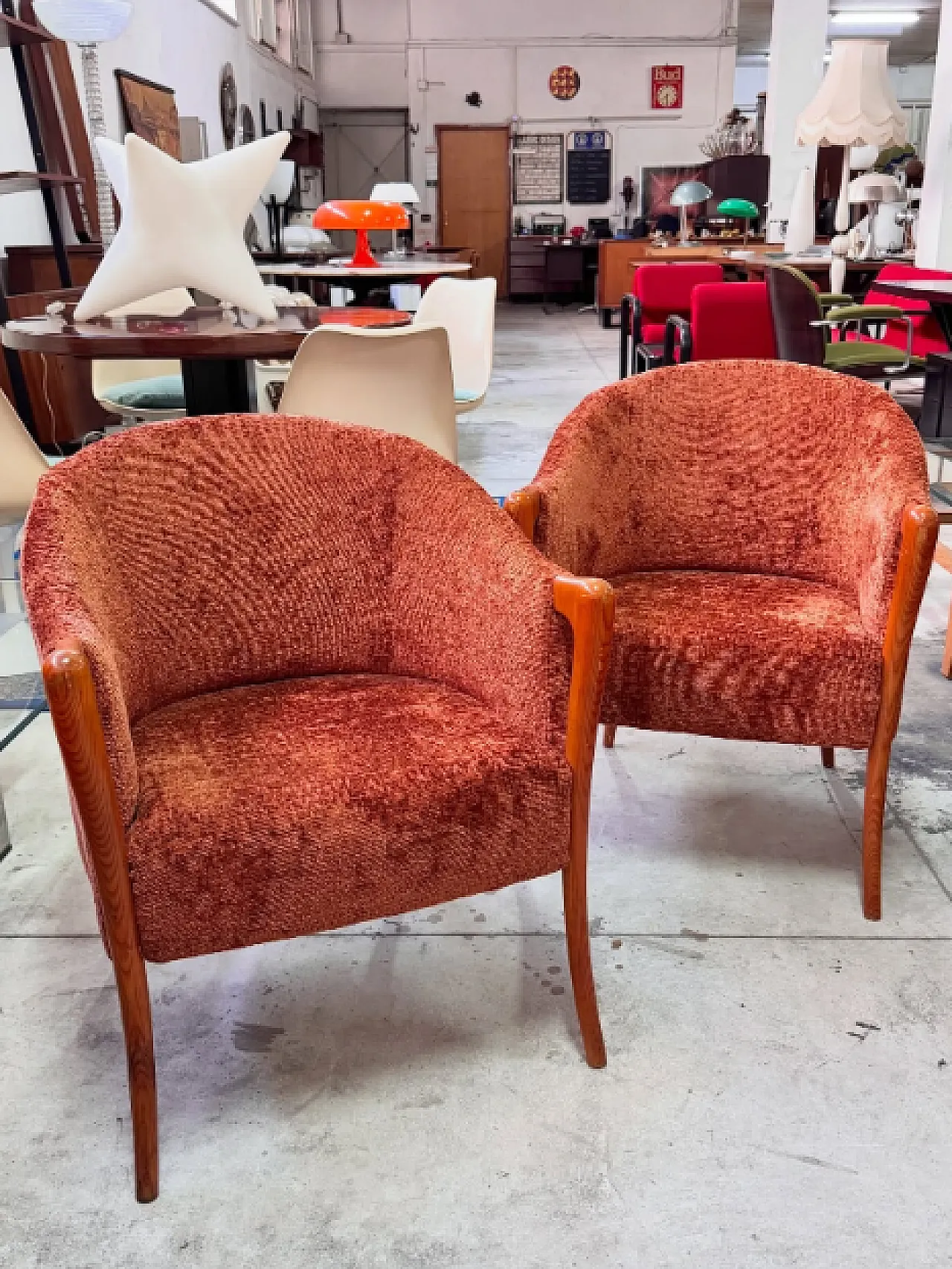 Pair of Giorgetti armchairs in solid wood, 1950s 3