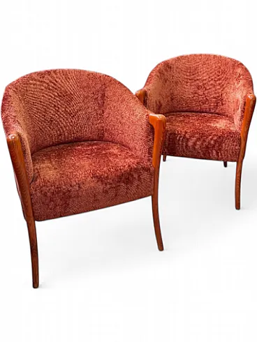 Pair of Giorgetti armchairs in solid wood, 1950s