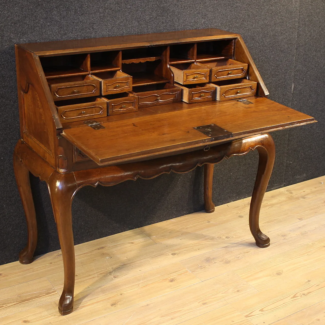Antique Spanish flap desk in curved wood, mid-19th century 7