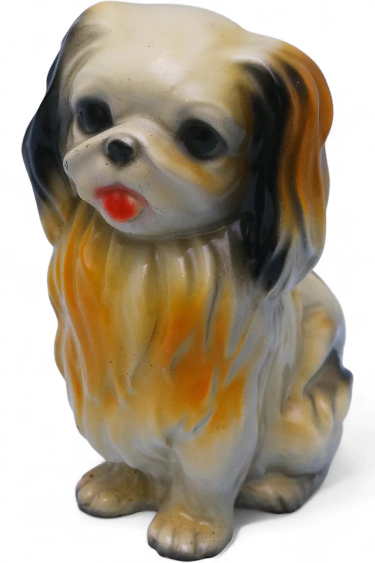 Pekingese dog figurine, enamelled plaster sculpture, 1950s 21