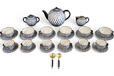Imperial Russian porcelain Lomonosov service 6 coffee tea lattice, 80s