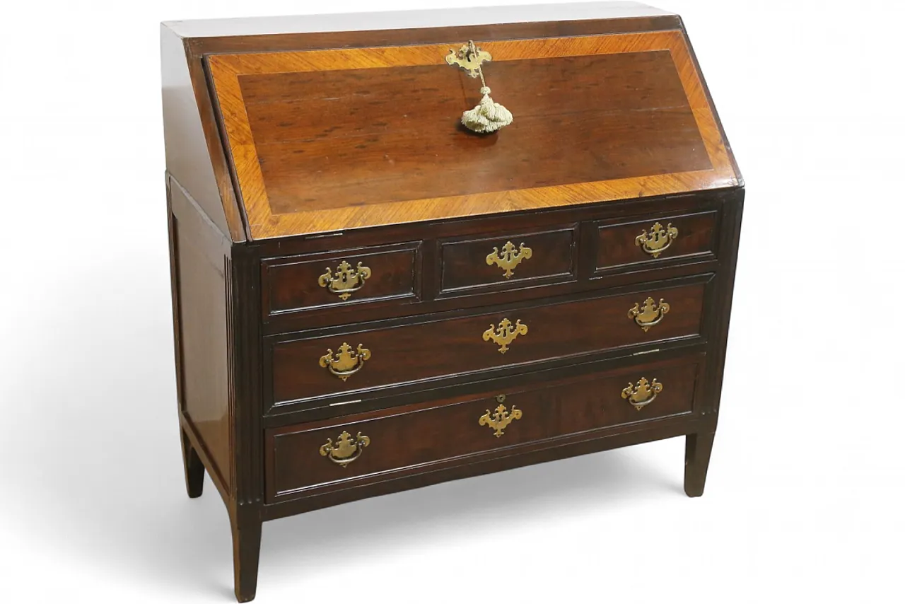 English folding bureau desk mahogany oak, 18th century 14