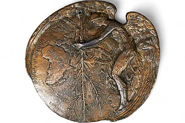 Bas-relief bronze plaque by Enea Stefani , angel of peace, 1920