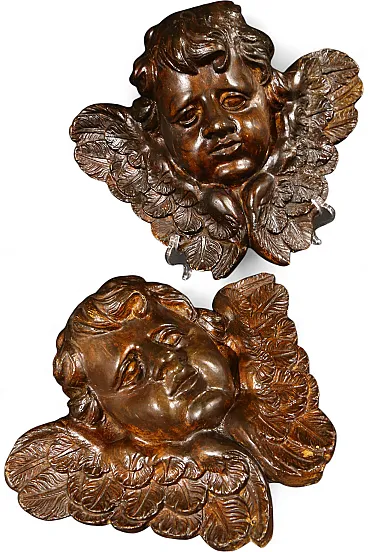 Pair of cherubs, baroque angels, cupids, plaster, 18th century
