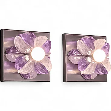 Pair wall lights in Murano glass Albano Poli for Poliarte, 70s
