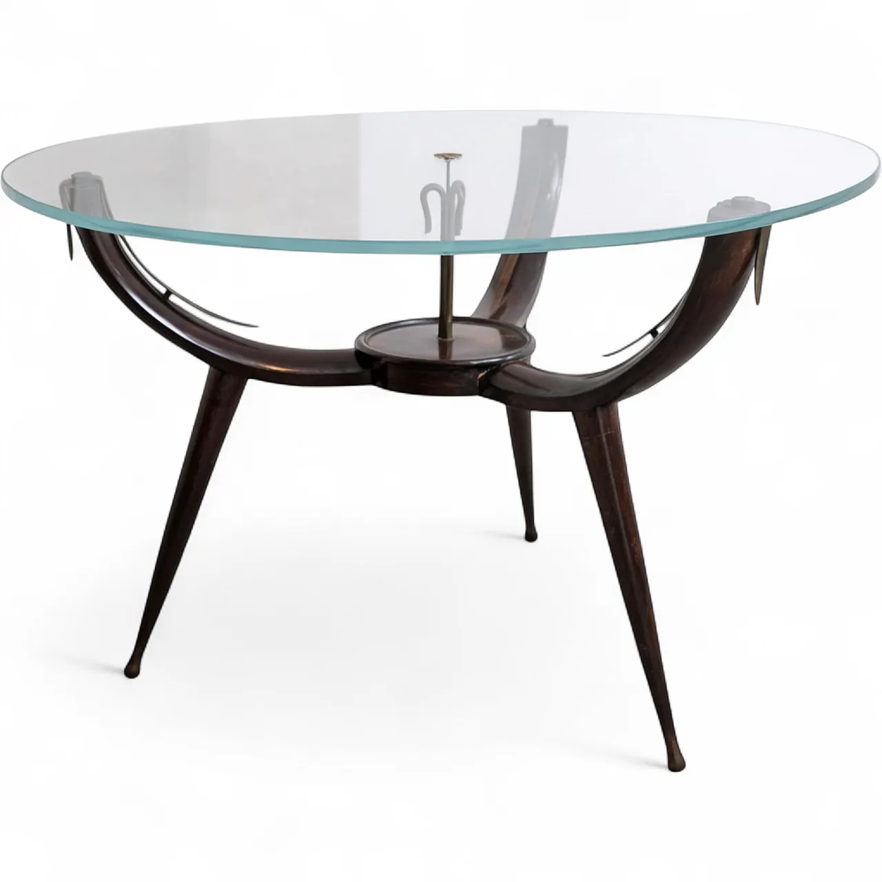 Tavolo da caffè in legno ottone e vetro stile Fontana Arte, anni '50 9