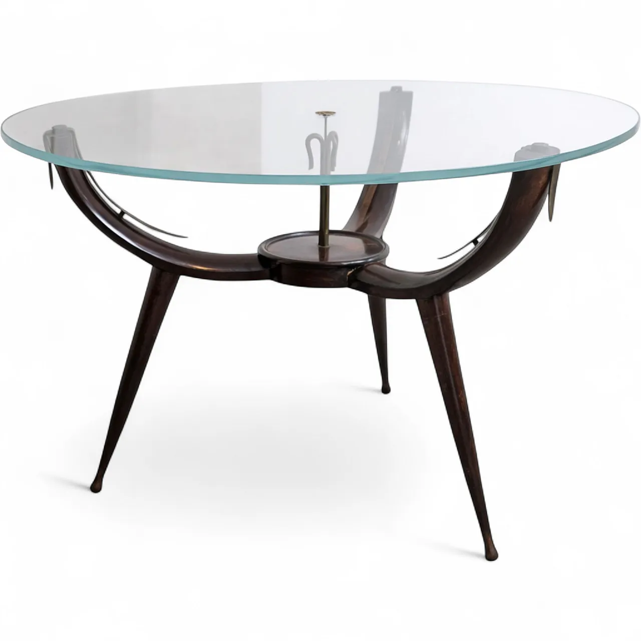 Tavolo da caffè in legno ottone e vetro stile Fontana Arte, anni '50 10