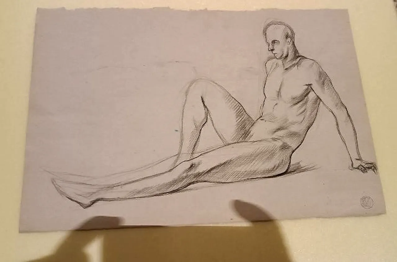 3 Nudi maschili, disegni a matita su carta, '900 3