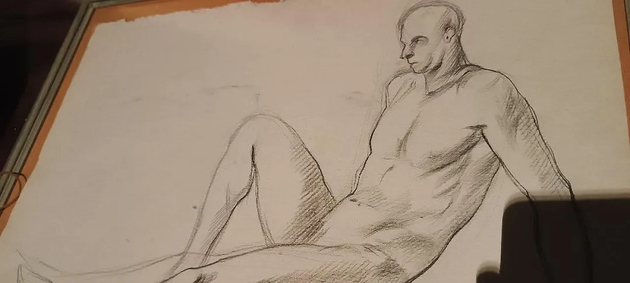 3 Nudi maschili, disegni a matita su carta, '900 4