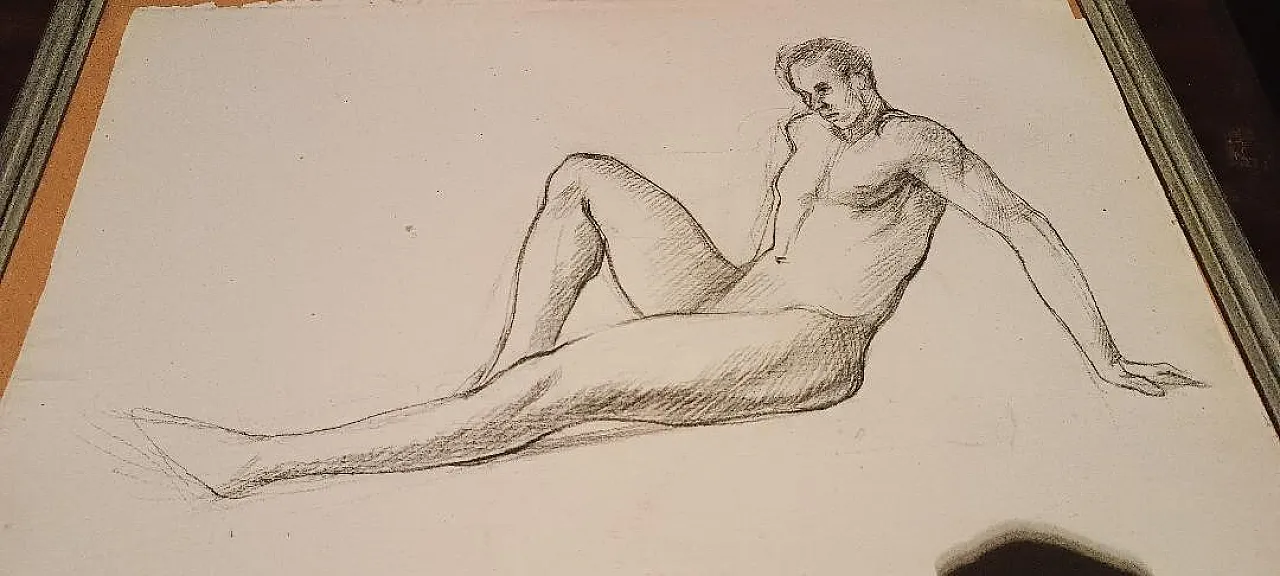 3 Nudi maschili, disegni a matita su carta, '900 9