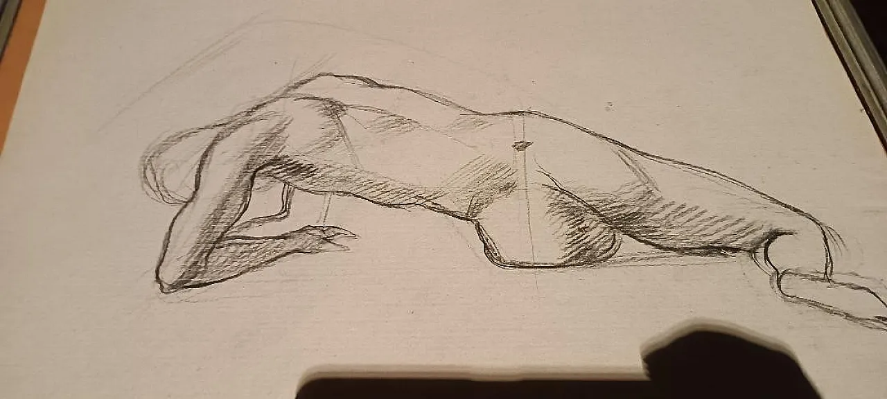 3 Nudi maschili, disegni a matita su carta, '900 11