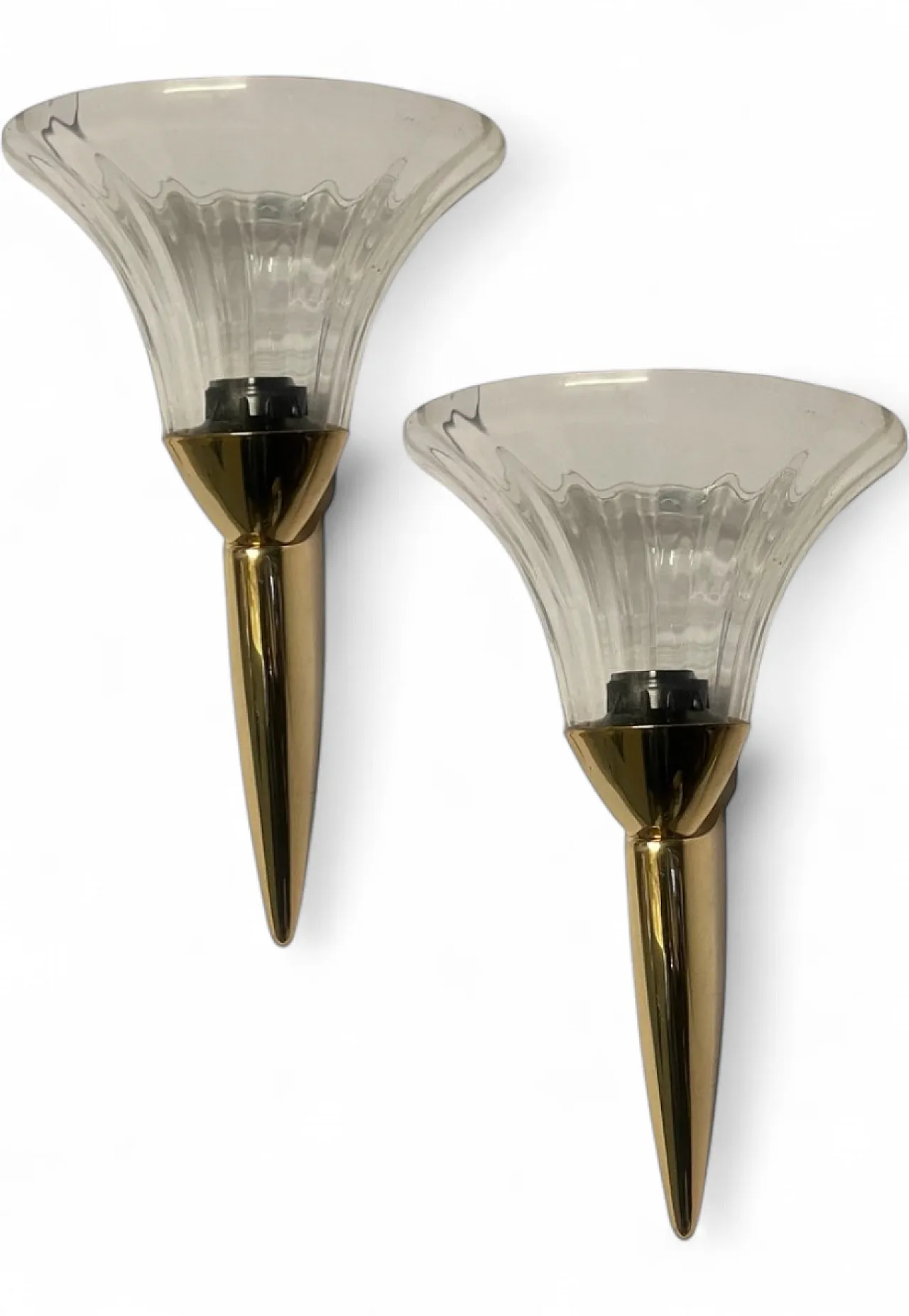 Coppia di applique in vetro di Murano in ottone, anni '80 7