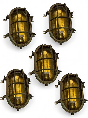 5 brass garden sconces, 1940s