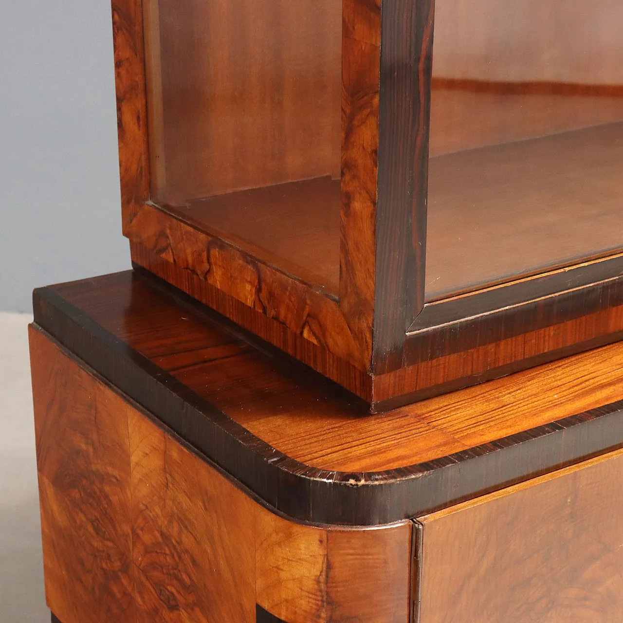 Walnut burl, exotic woods and metal display case, 20th century 7