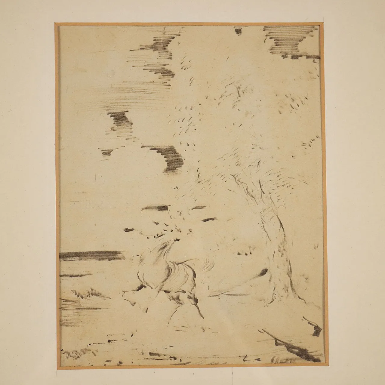 Cavallo nel paesaggio di Aligi Sassu, disegno moderno, anni '50 3