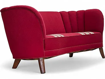 Danish 2-seater Banana sofa, wool, oak wood legs, 1960s