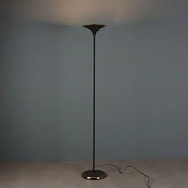 Lampada da terra in metallo smaltato con inserti in ottone, '900