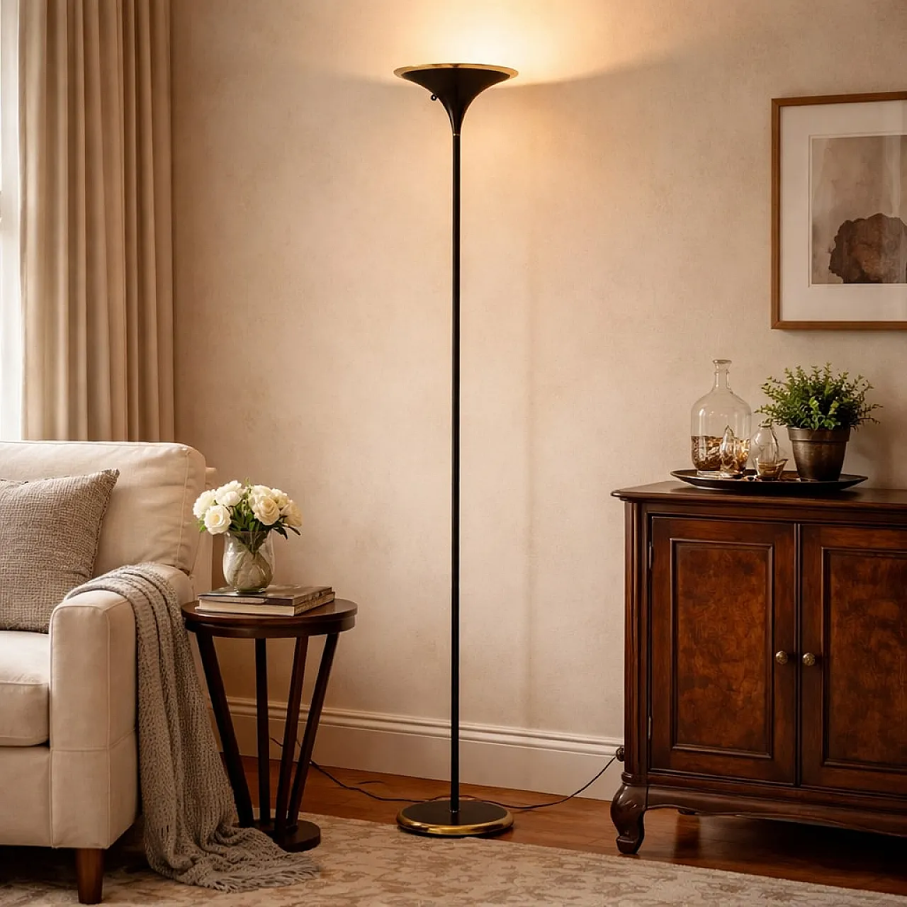 Lampada da terra in metallo smaltato con inserti in ottone, '900 2