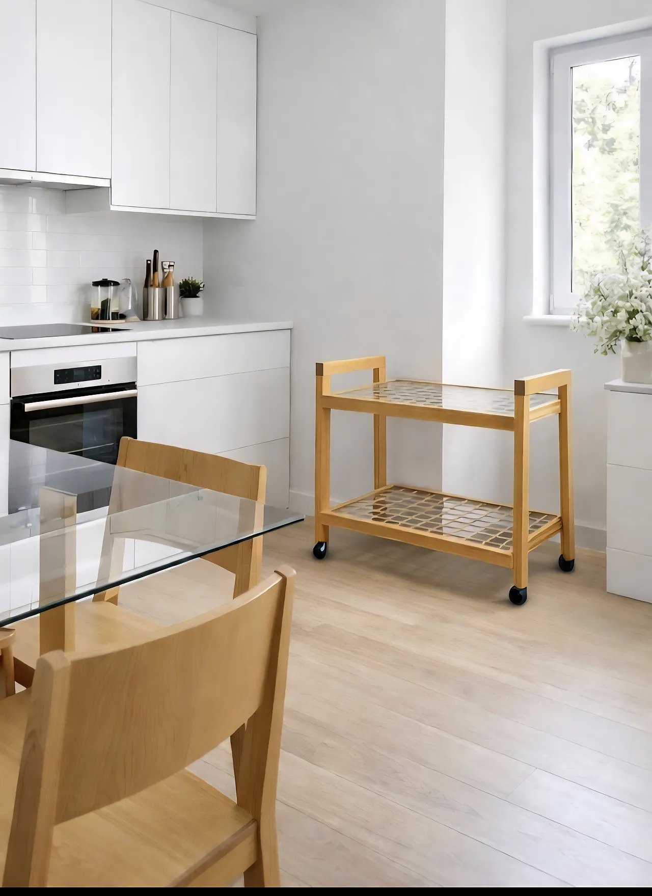 Carrello in legno di faggio, anni '60 5