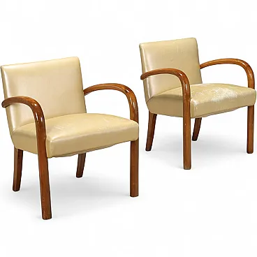 Coppia di poltrone con braccioli in faggio e vinile, '900