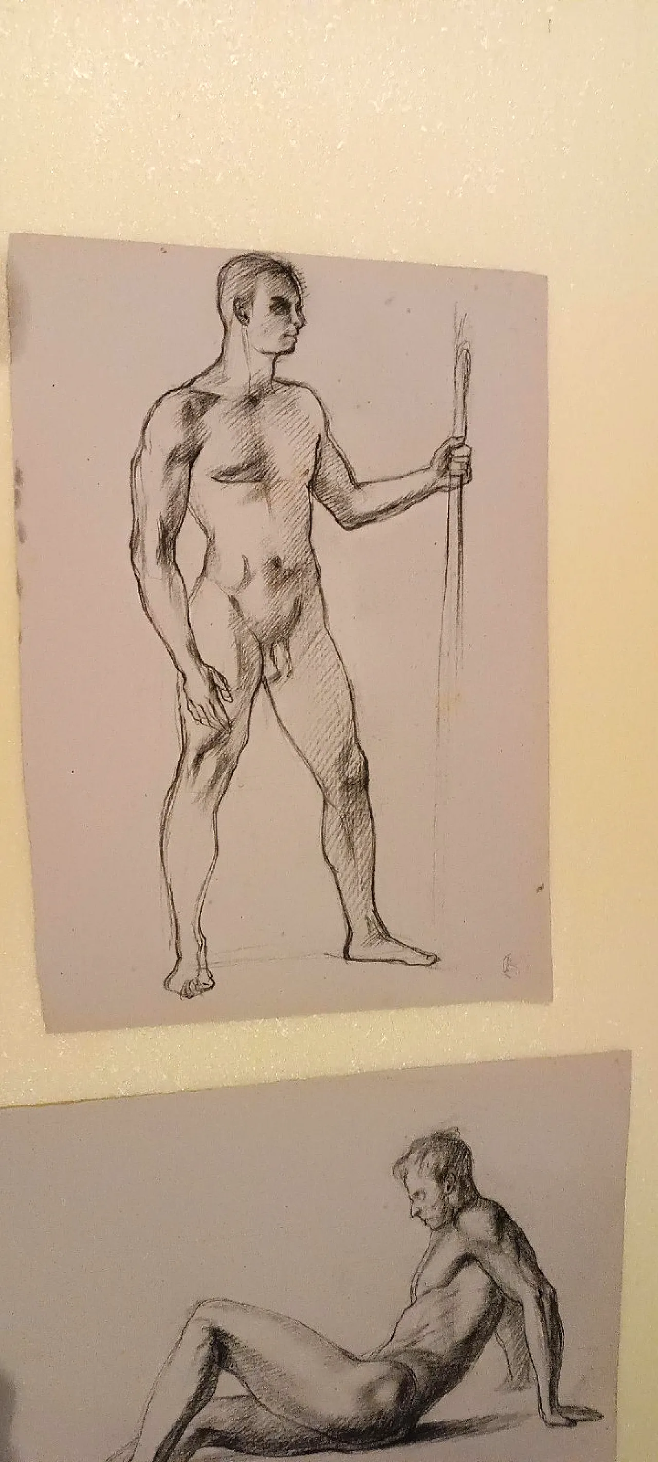 Coppia di nudi maschili, disegni a matita su carta, '900 3
