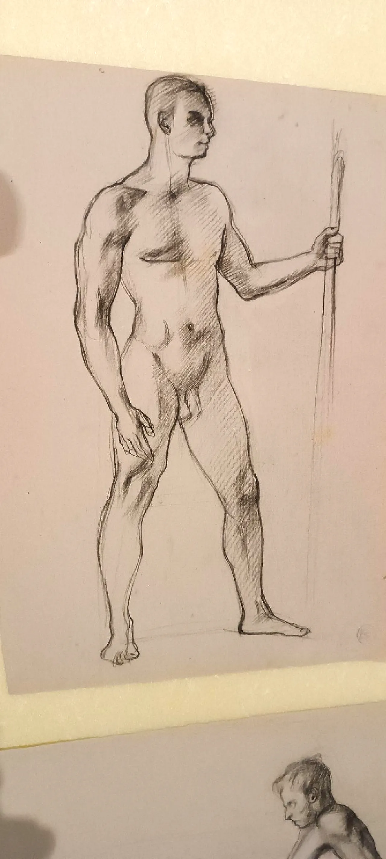 Coppia di nudi maschili, disegni a matita su carta, '900 4