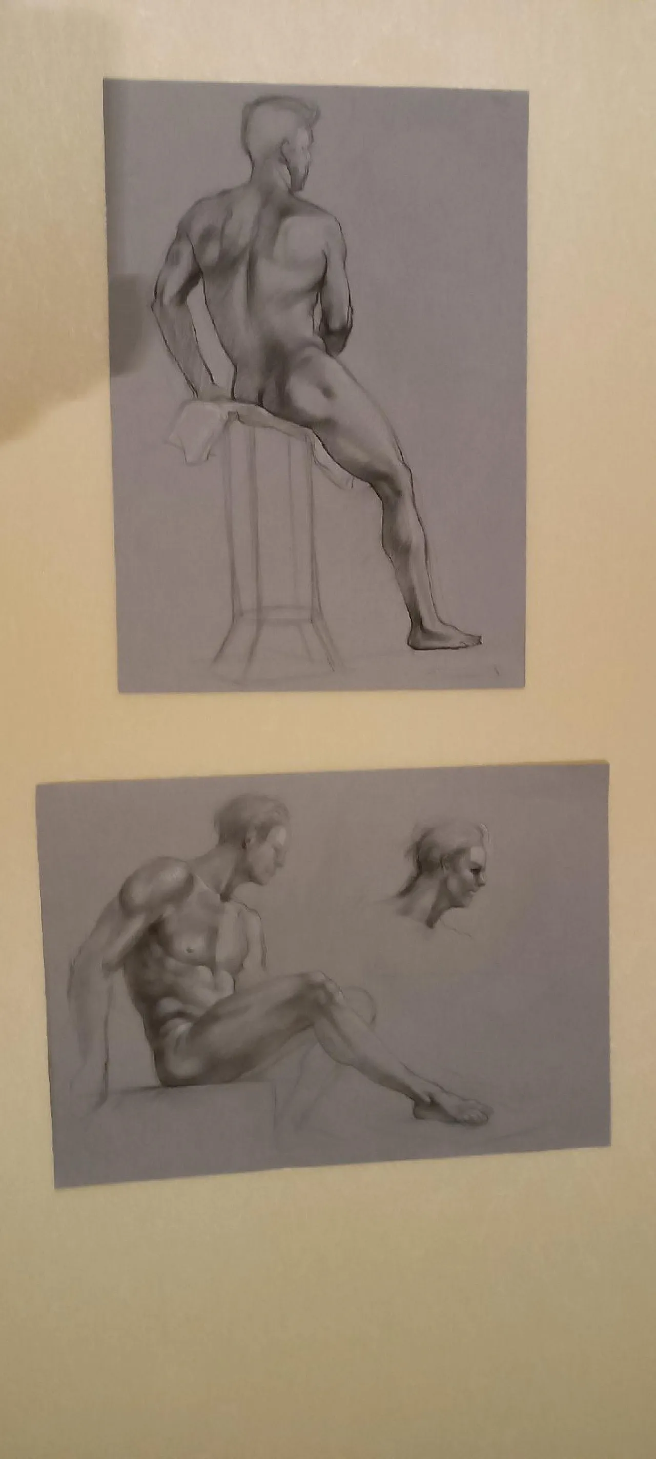 Coppia di nudi maschili, disegni a matita su carta, metà '900 4