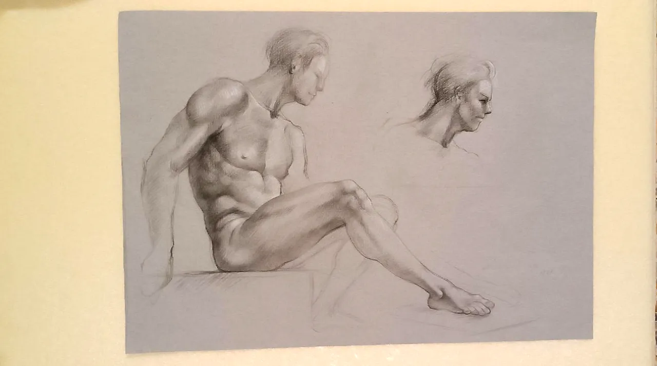 Coppia di nudi maschili, disegni a matita su carta, metà '900 6