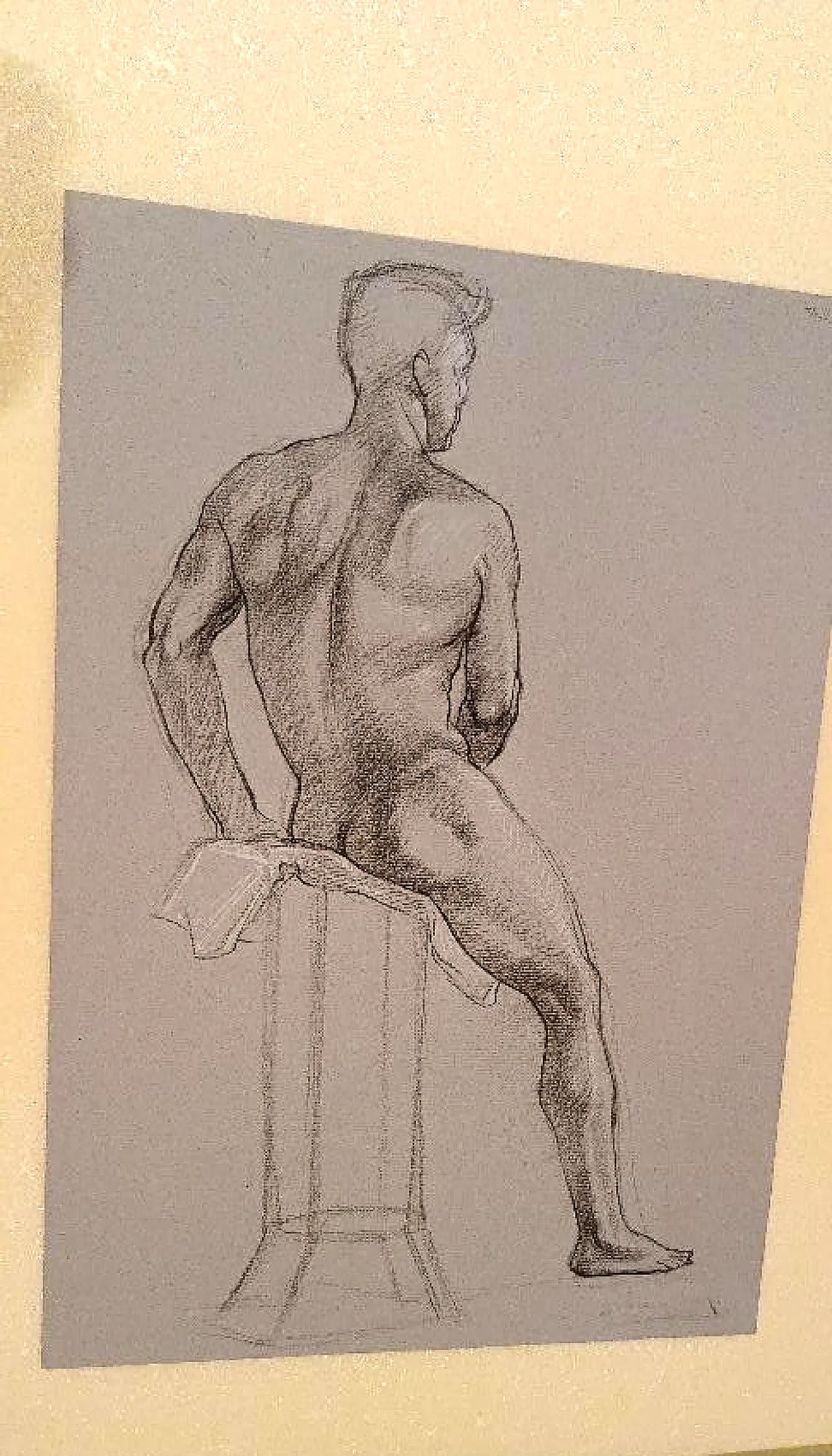 Coppia di nudi maschili, disegni a matita su carta, metà '900 7