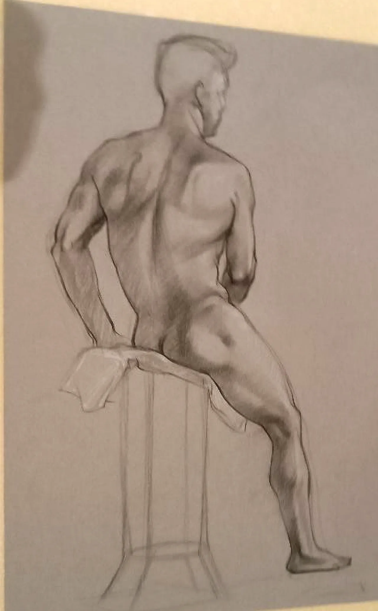 Coppia di nudi maschili, disegni a matita su carta, metà '900 8