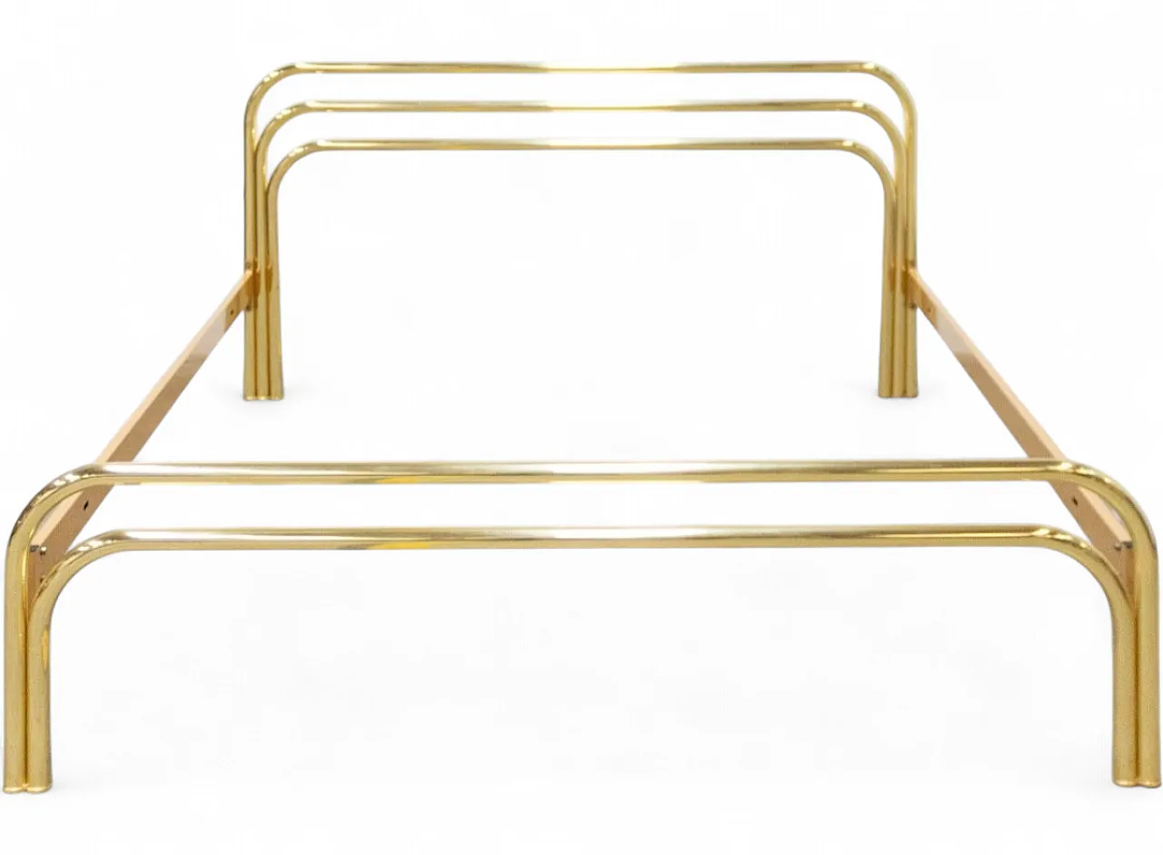 Letto matrimoniale in ottone dorato di Cantori, anni '70 12