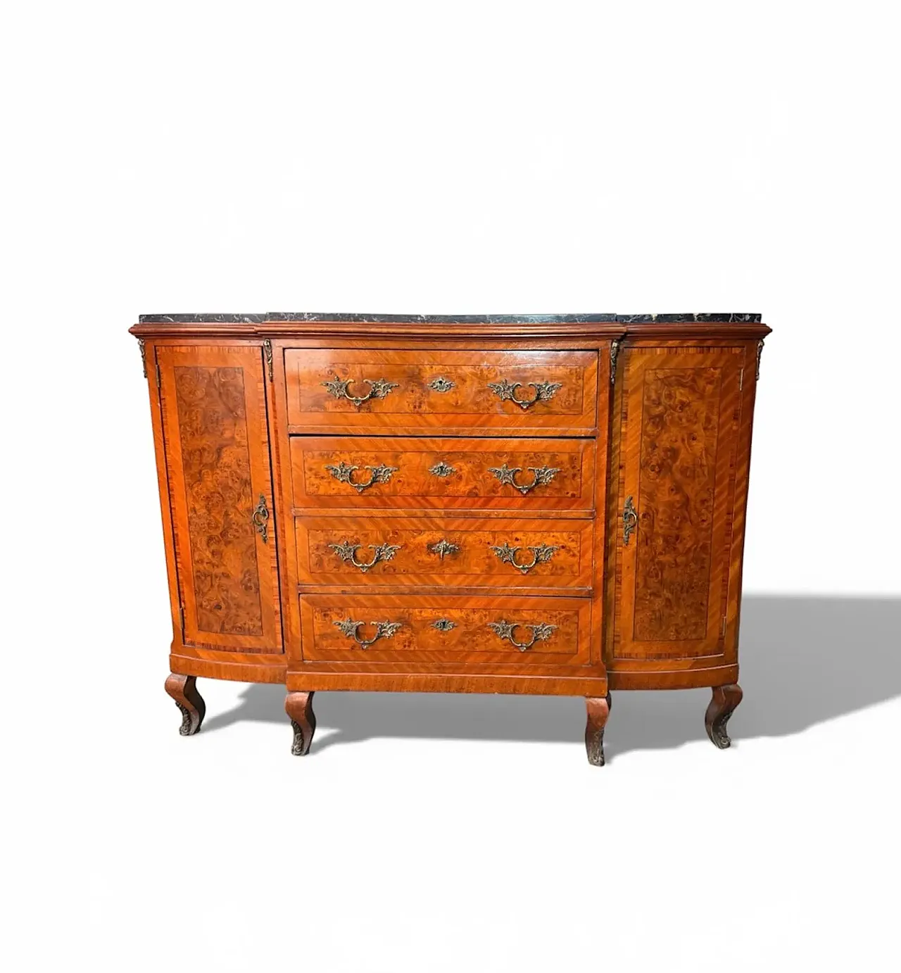 Walnut burl chest of drawers with 4 drawers and inlays, 1960s 1