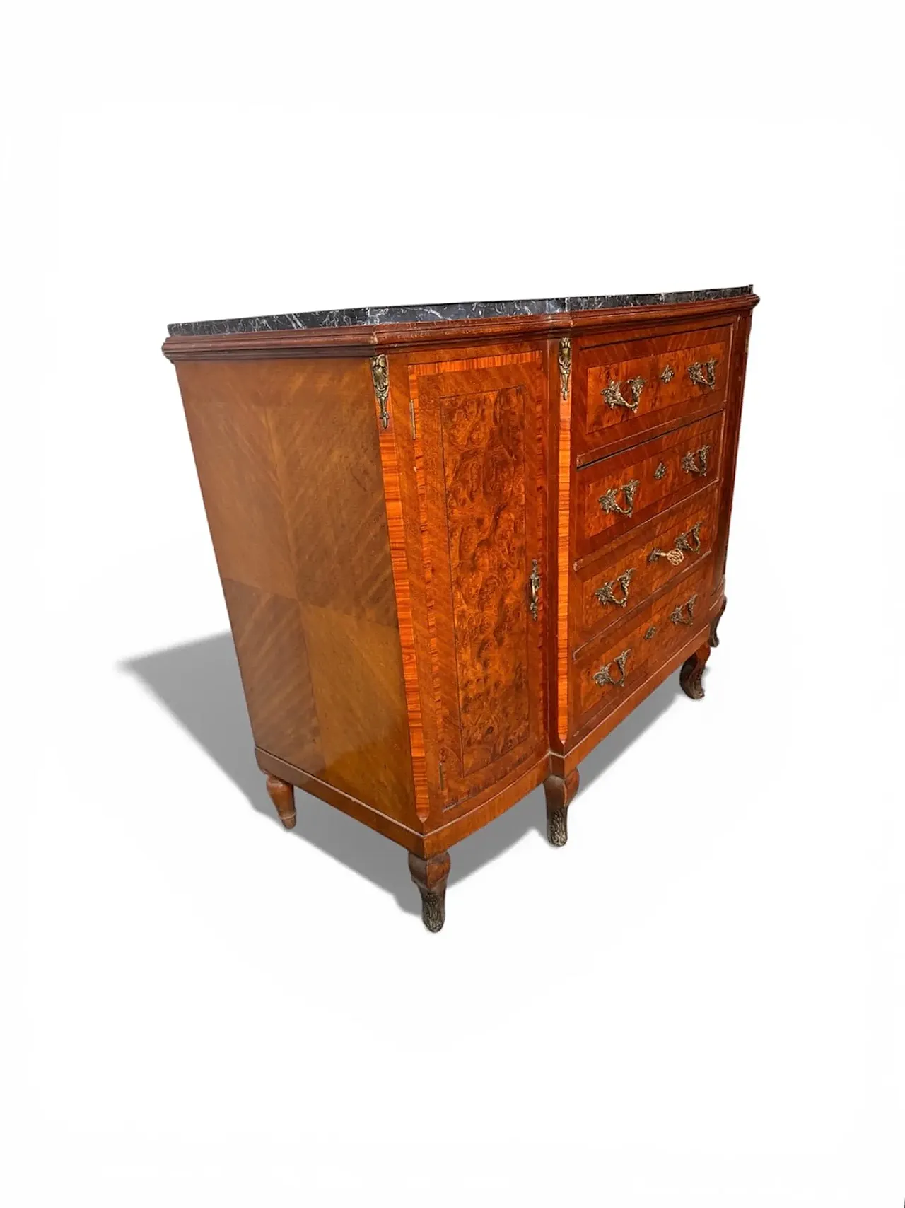 Walnut burl chest of drawers with 4 drawers and inlays, 1960s 2