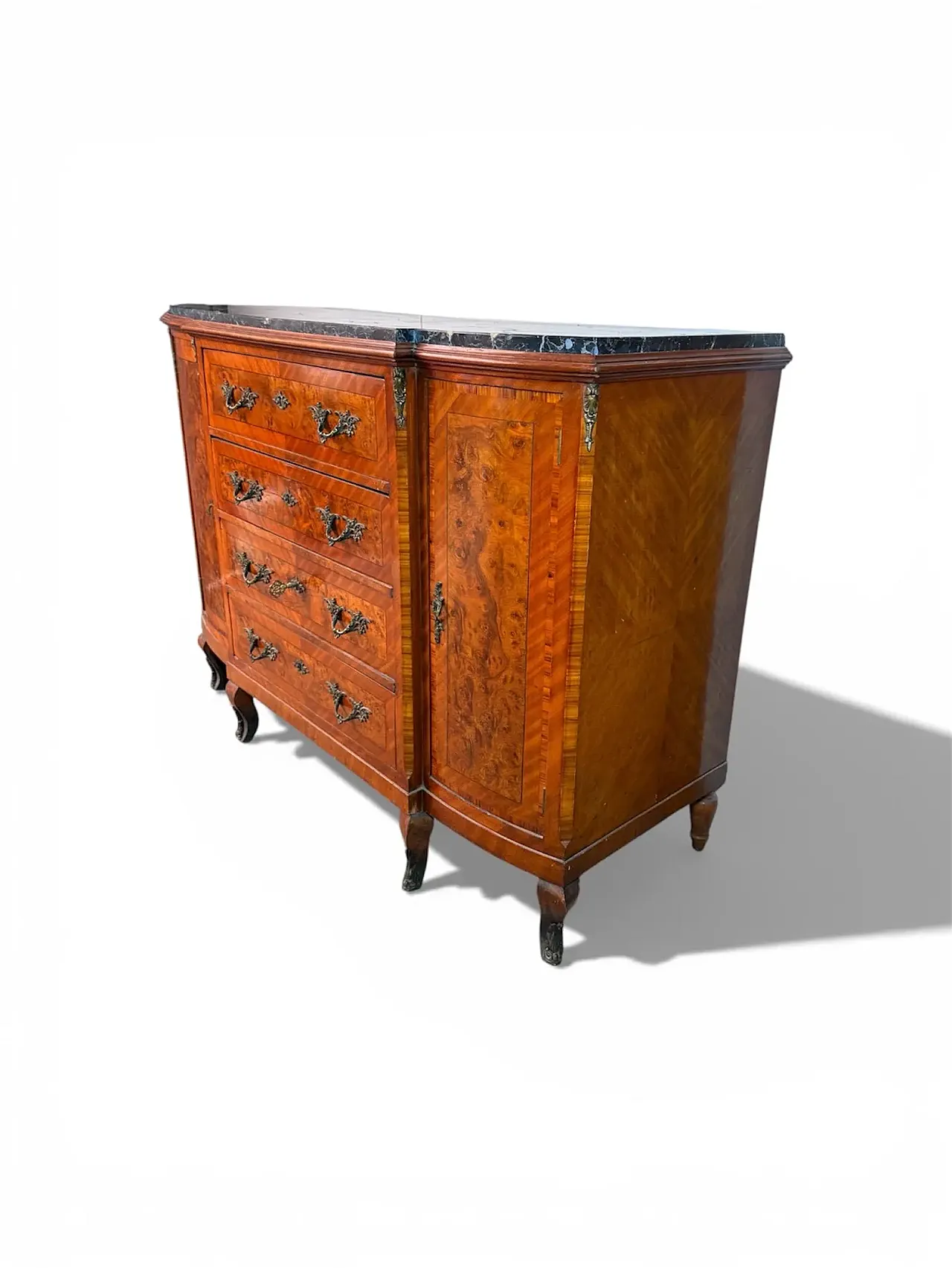 Walnut burl chest of drawers with 4 drawers and inlays, 1960s 3