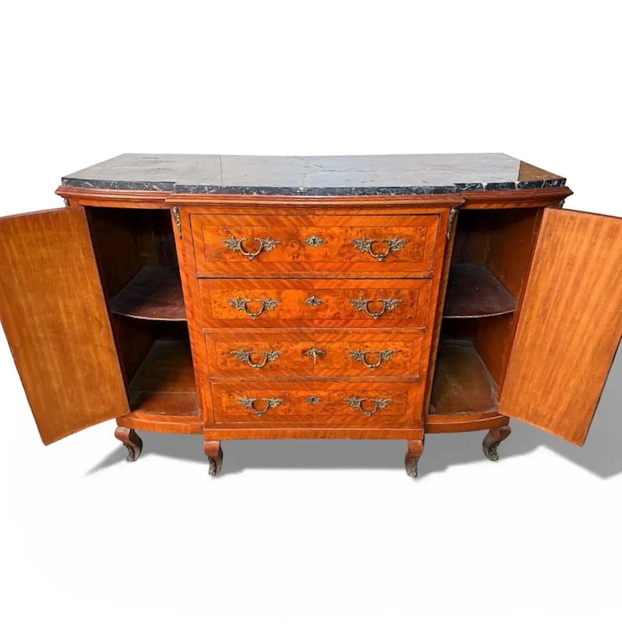 Walnut burl chest of drawers with 4 drawers and inlays, 1960s 10