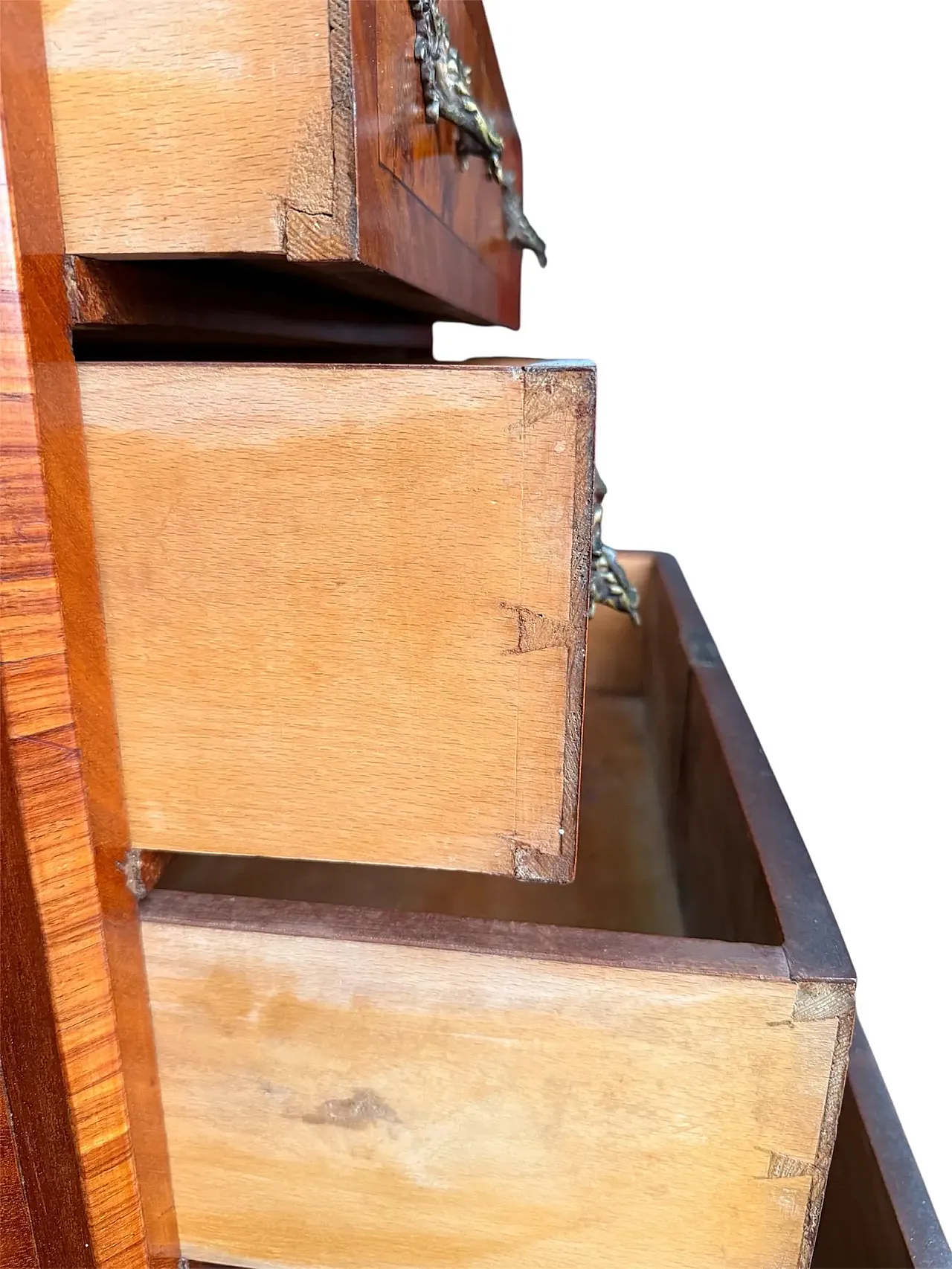 Walnut burl chest of drawers with 4 drawers and inlays, 1960s 12