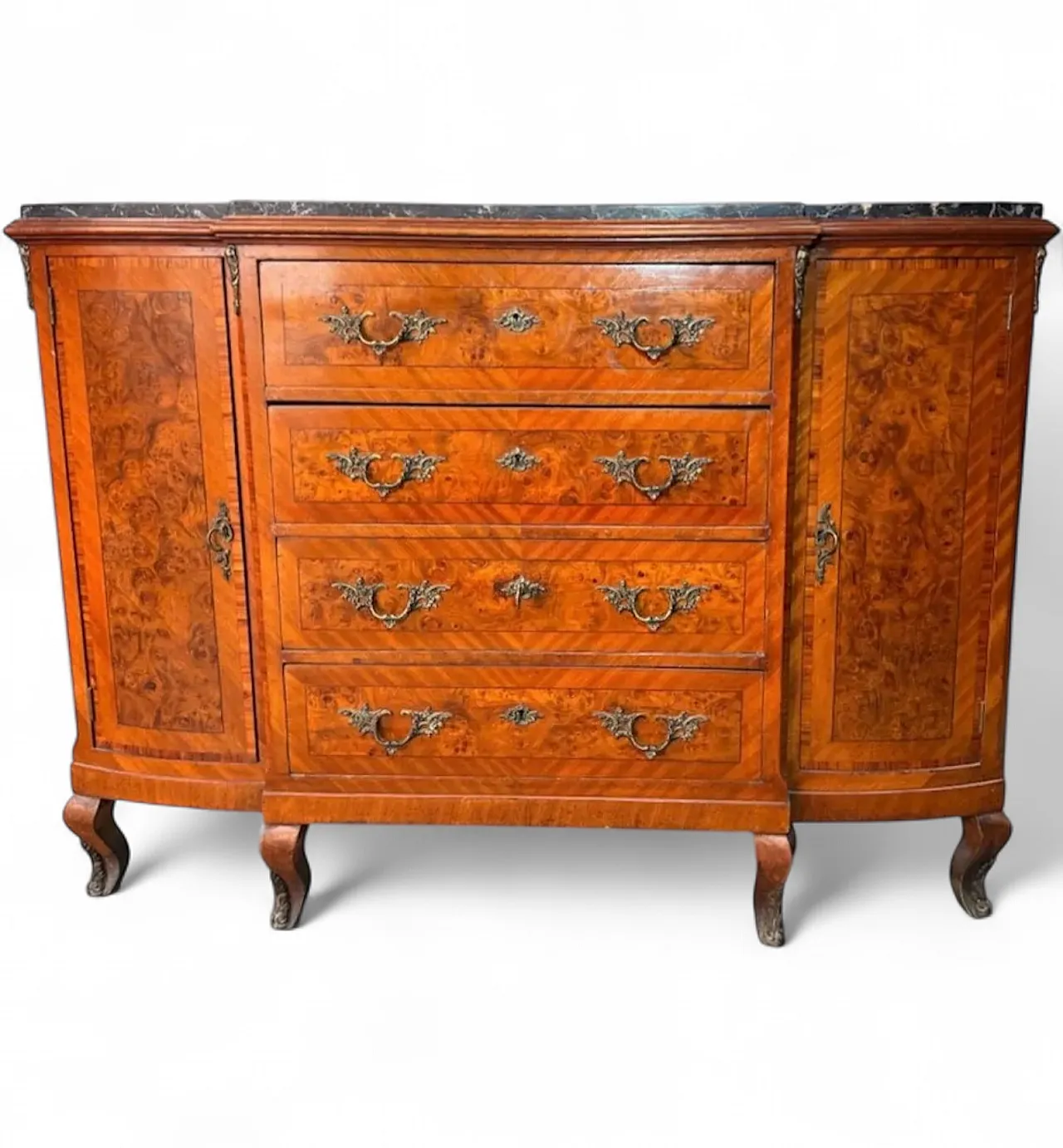 Walnut burl chest of drawers with 4 drawers and inlays, 1960s 15