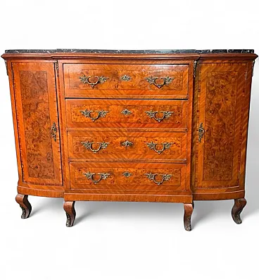 Walnut burl chest of drawers with 4 drawers and inlays, 1960s