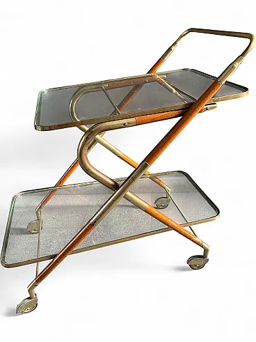 Food cart by Cesare Lacca in brass and wood, late 20th century
