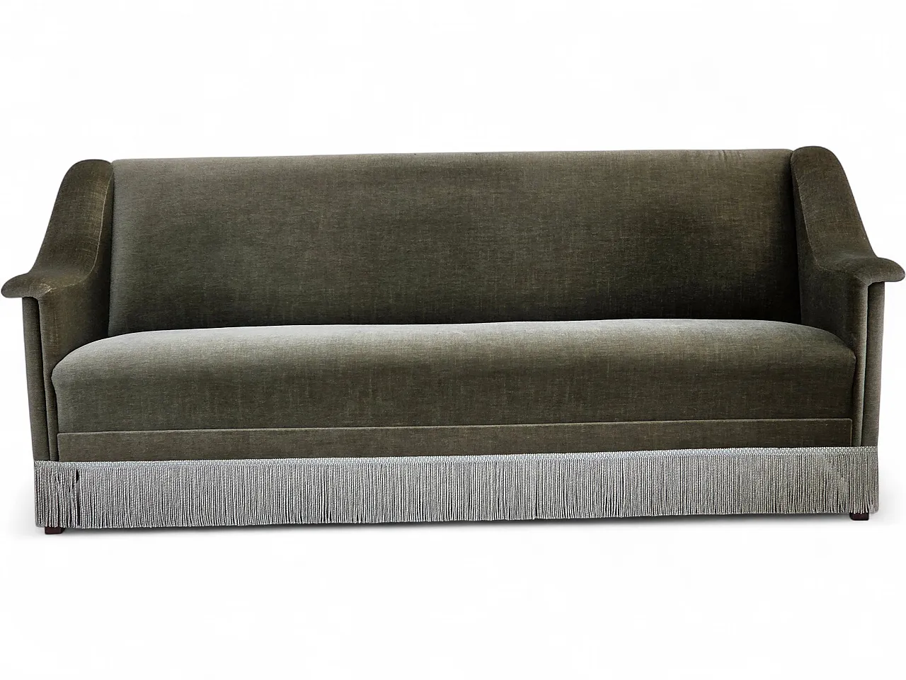 Divano danese a 3 posti in velluto verde e legno di faggio, anni '70 19