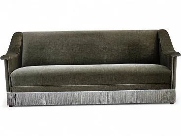 Danish 3-seater sofa in green furniture velour and beech wood, 1970s