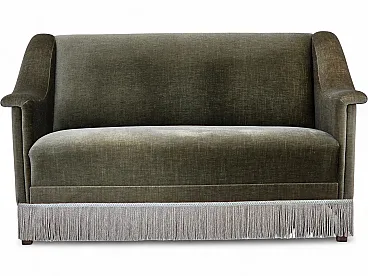 Danish 2-seater sofa in green furniture velour and beech wood, 1970s