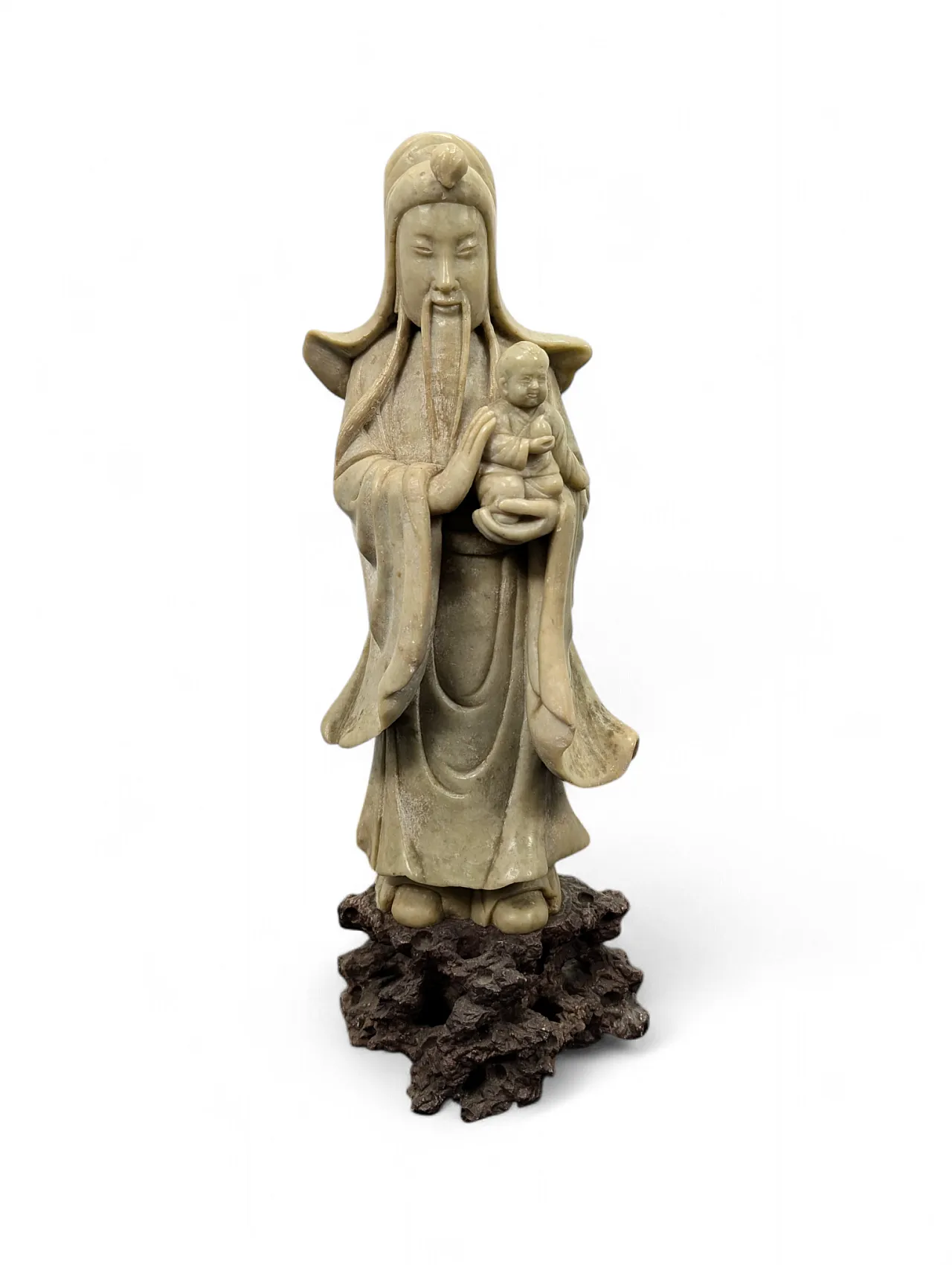 Statua orientale in pietra saponaria Fu Xing, anni 60-70 1