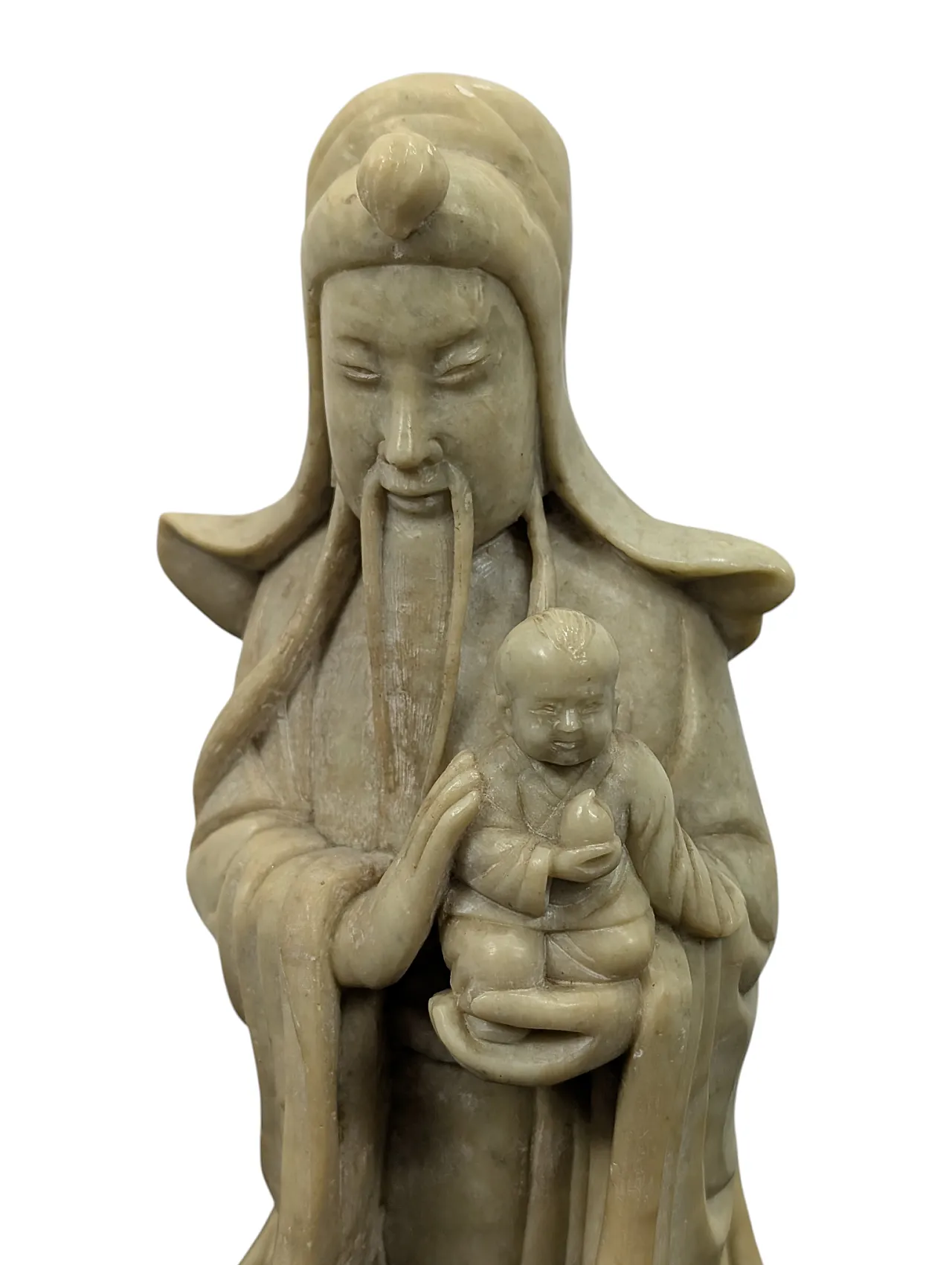 Statua orientale in pietra saponaria Fu Xing, anni 60-70 5