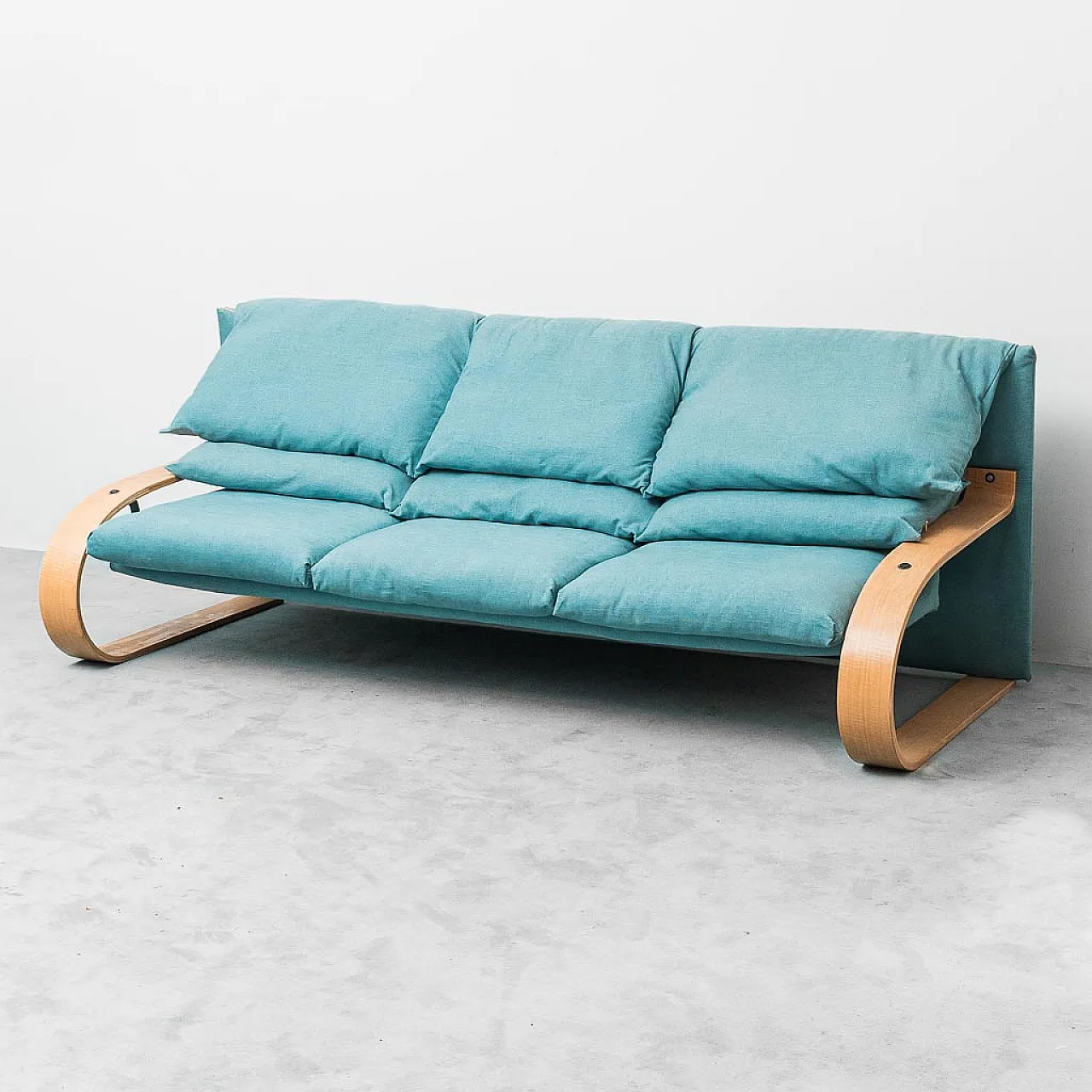 3-seater sofa in light blue fabric in Alvar Aalto style, 1970s 1