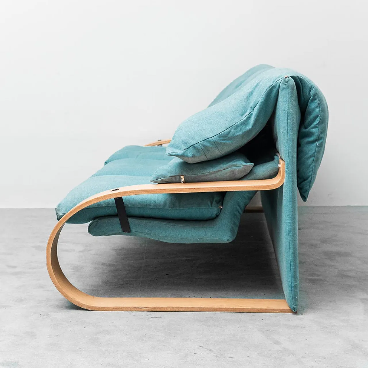 3-seater sofa in light blue fabric in Alvar Aalto style, 1970s 4