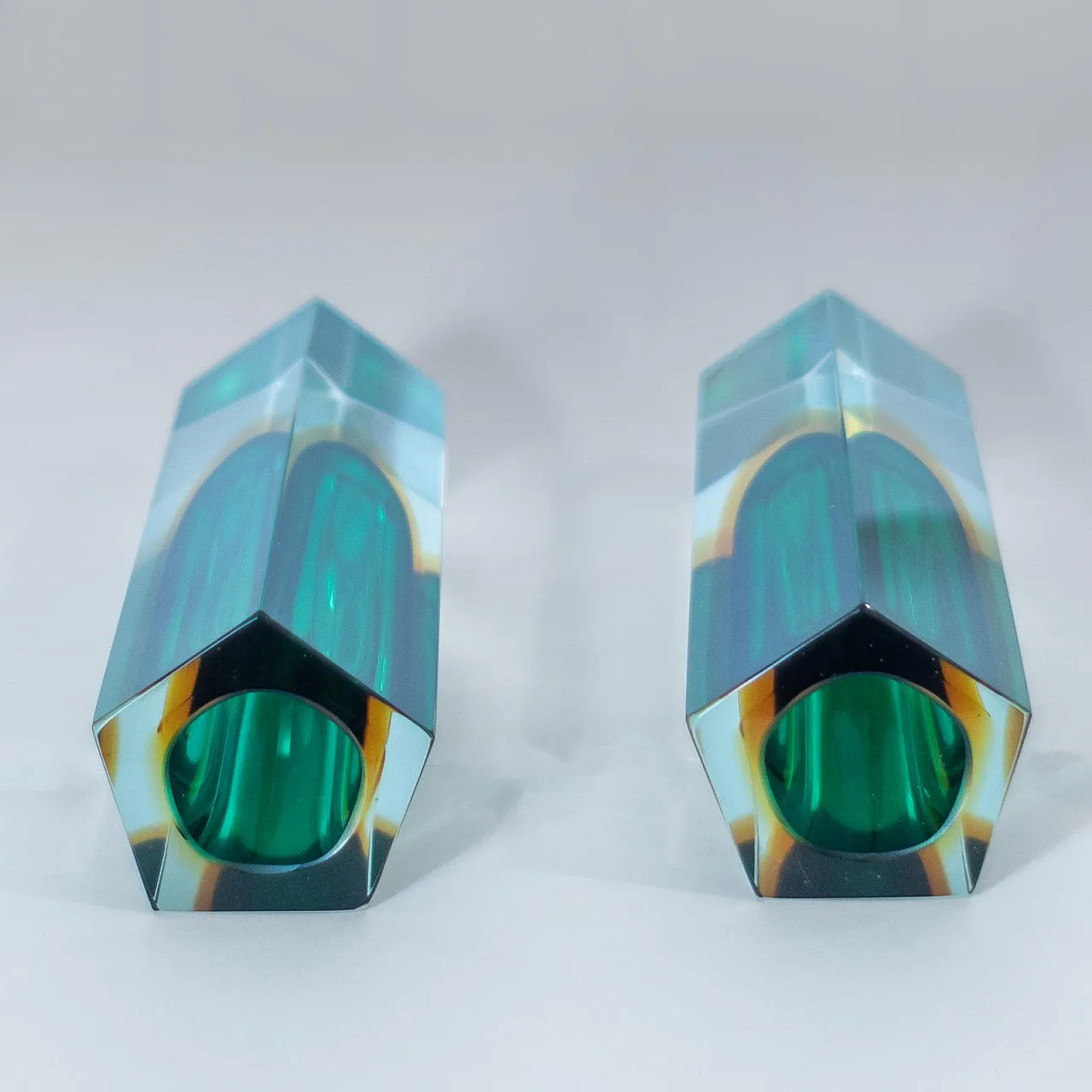 Pair of Murano glass vases "Sommerso", Flavio Poli, Italy 5